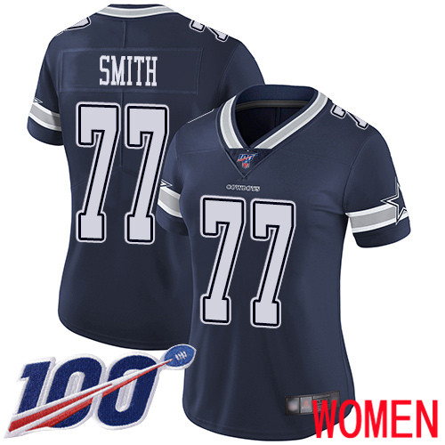 Women Dallas Cowboys Limited Navy Blue Tyron Smith Home #77 100th Season Vapor Untouchable NFL Jersey